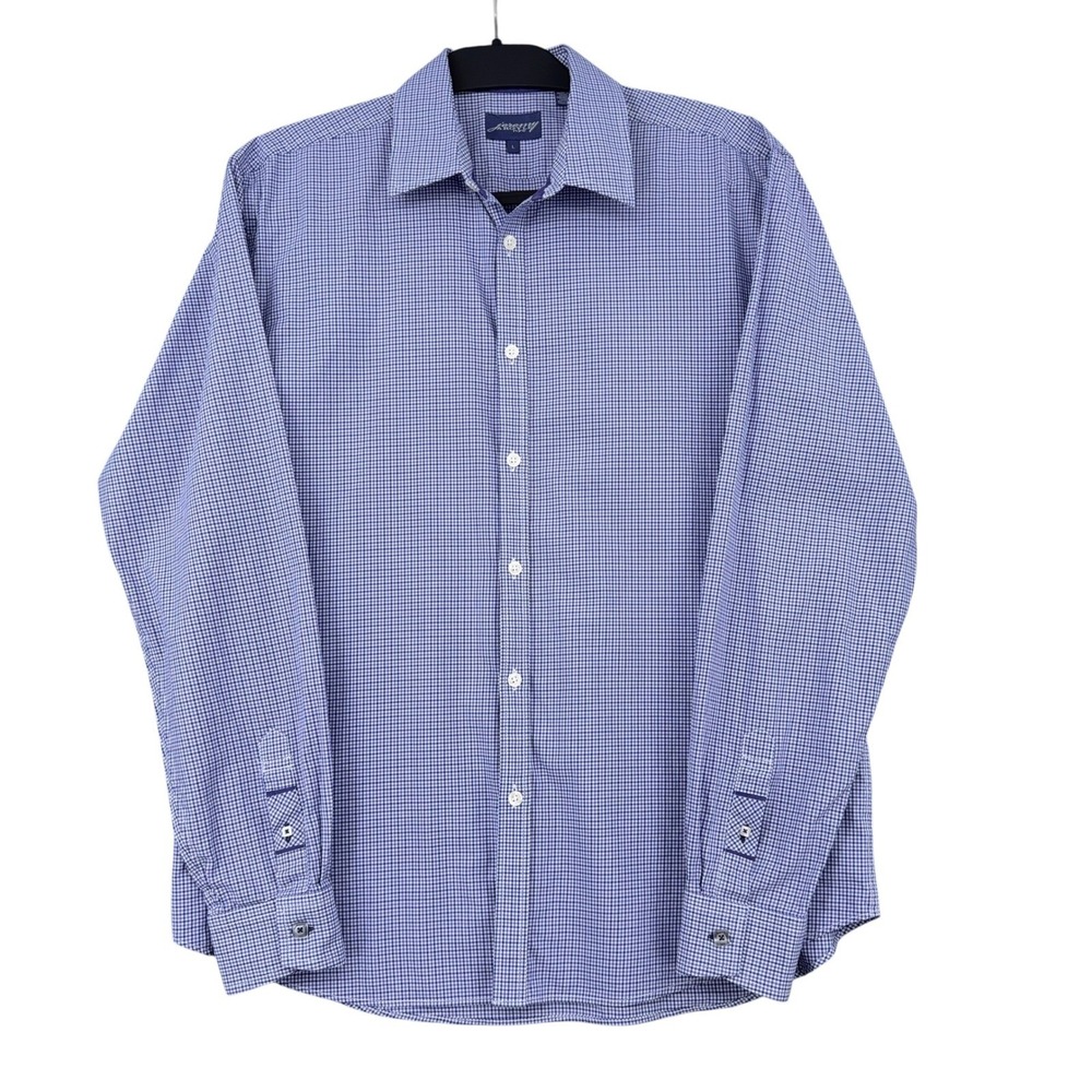 Jeremy Argyle NYC Mens Large Purple Gingham Cotton Button Down Shirt Long Sleeve